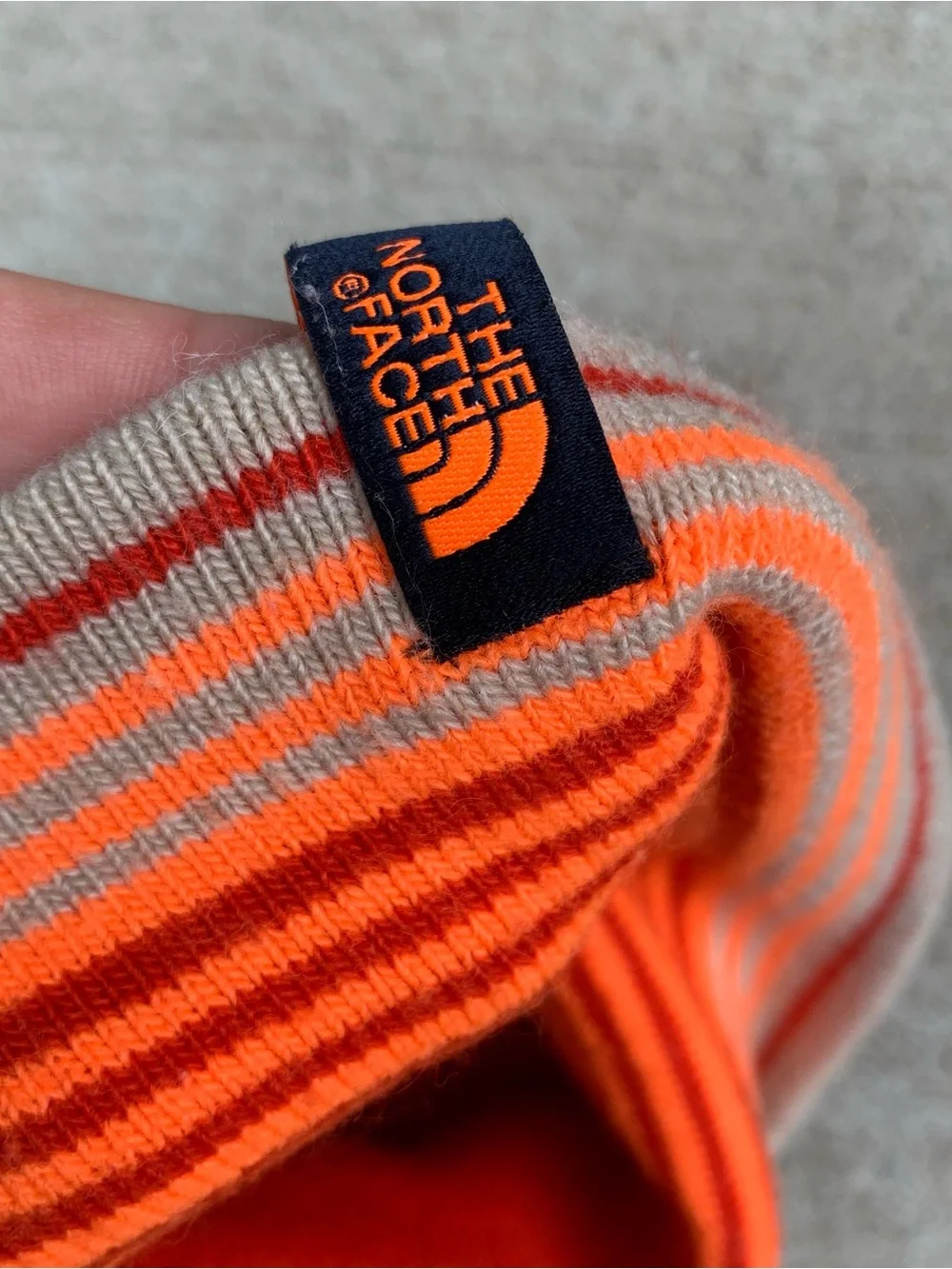 The North Face Kids Striped Pom Beanie Hat - Orange & Blue